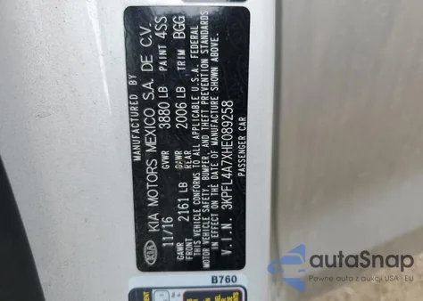 2017 Kia Forte Lx из США, поврежденный, VIN 3KPFL4A7XHE089258